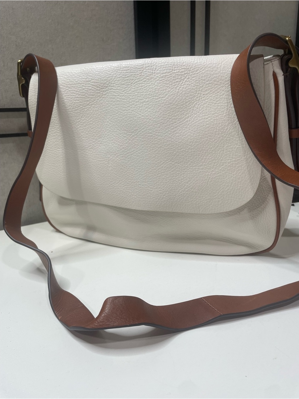Authentic Fossil Harper Large White Cowhide Vacchetta Leather Crossbody Bag